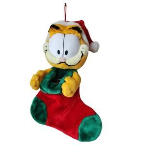 Vintage Garfield Plush Christmas Stocking Santa Paws Hat Cat Small
